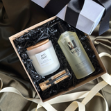 relaxing gift box, self care gift box, candles, body wash